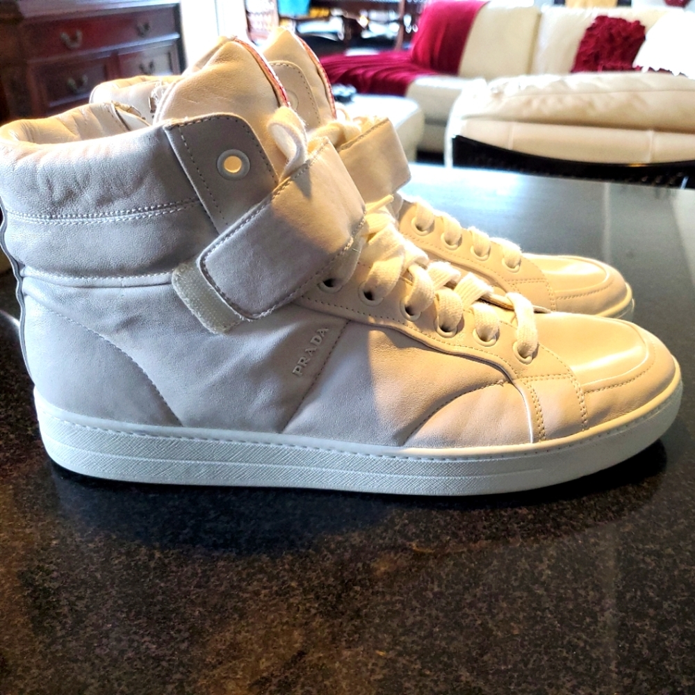 Prada High Top Sneakers size 10.5 white
